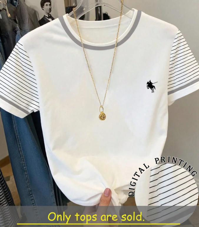 28% OFF SHEIN Women's Round Neck Short Sleeve Casual Striped T-Shirt, Versatile For Daily Wear, Summer