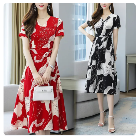 58% OFF FASHLOVER Summer Flower V-Neck Skirt Slim Fit Mid length Dress for Women New Style 2026