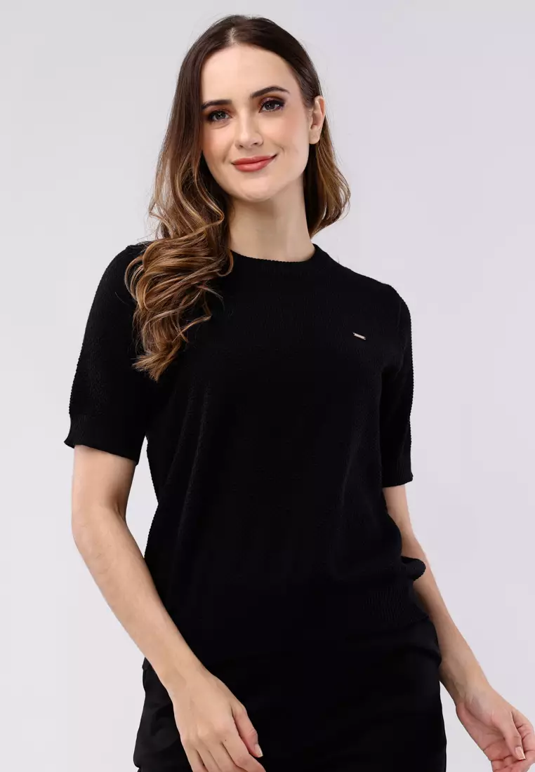 75% OFF Textured Knitted Short Sleeves Blouse