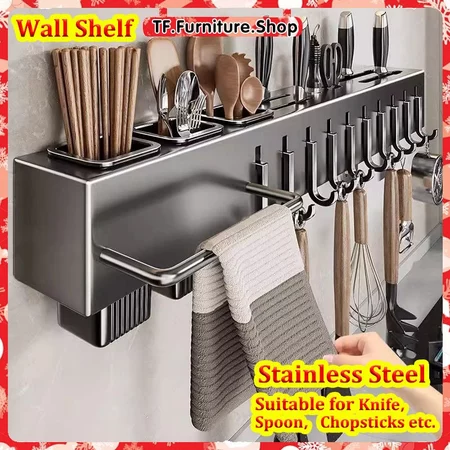 74% OFF Hanging Knife Utensil Holder Big Capacity Kitchen Racks Organizer No-Punch Installation Wall Shelf