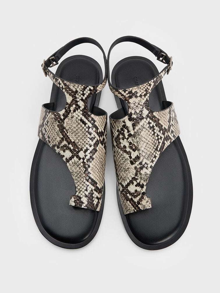 30% OFF Snake-Print Ankle-Strap Toe-Ring Sandals - Animal Print Natural