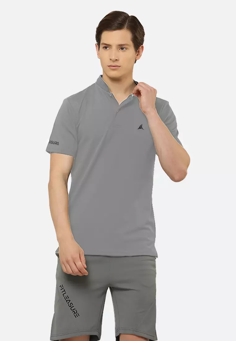 84% OFF Fitleasure Grey Luxe Men's Athleisure Chinese Collar Designer Tee