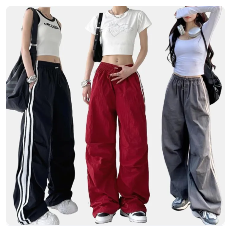 58% OFF XARA＆CO Summer Thin Style Street Overalls Loose Casual Pants for Women Side Stripe Parachute Pants Unisex