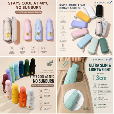 45% OFF ROYALBELLE (CASE & NO CASE) Ultra-light mini five-folded 6 Ribs umbrella UV protection Payung Sun/Rain Manual folding Portable Pocket Payong