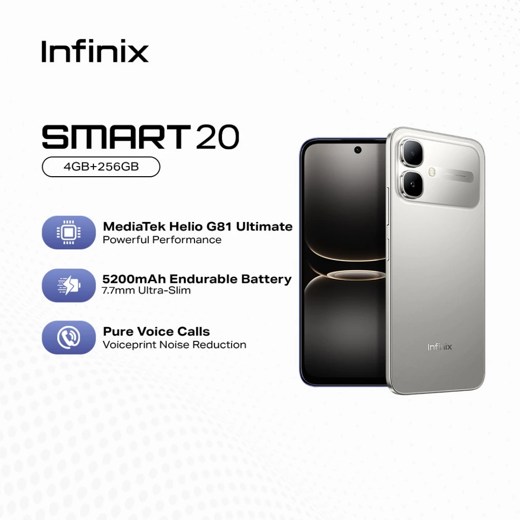 25% OFF Infinix Smart 20, (up to 8GB [4GB + 256GB] MTK Helio G81 6.78" 120Hz, 5200mAh, (1 yr local warranty)
