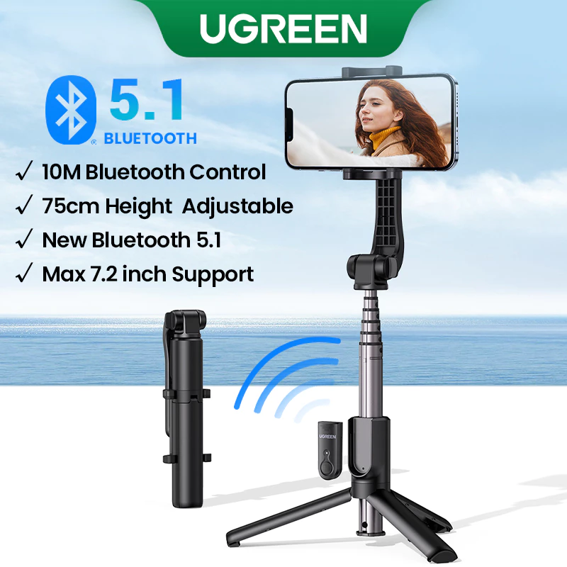 66% OFF UGREEN Bluetooth Selfie Stick Tripod Stand 750mm Extended 10m Bluetooth Remote Shutter Universal For IOS Android