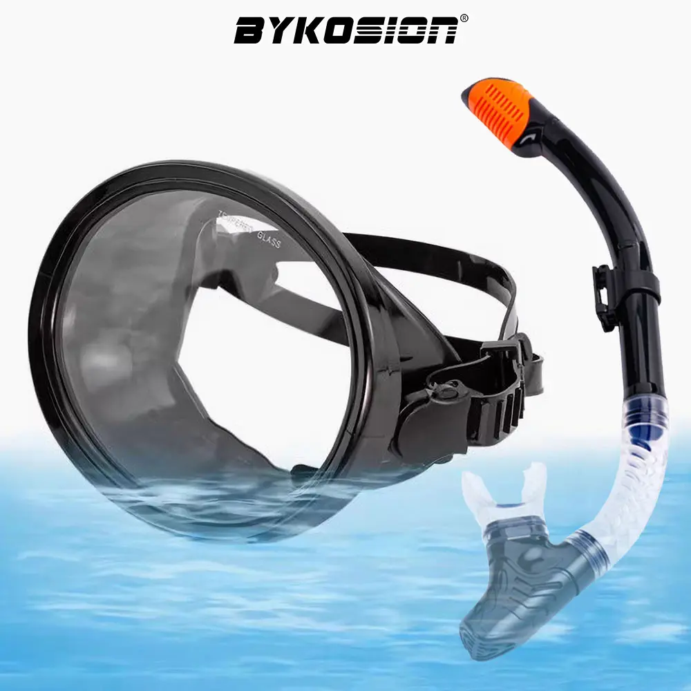 50% OFF BYKOSION Snorkeling Mask Oval Round PVC Tempered Glass Fisherman Swimming Goggles 180 Degree Wide Scuba Dive Mask