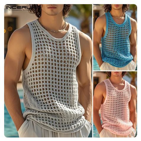 55% OFF INCERUN Hollowed Mesh Breathable Vests For Men Sando Singlet Sporty Casual Gym Beach Comfortable Sleeveless Tank Mens Tops #240807