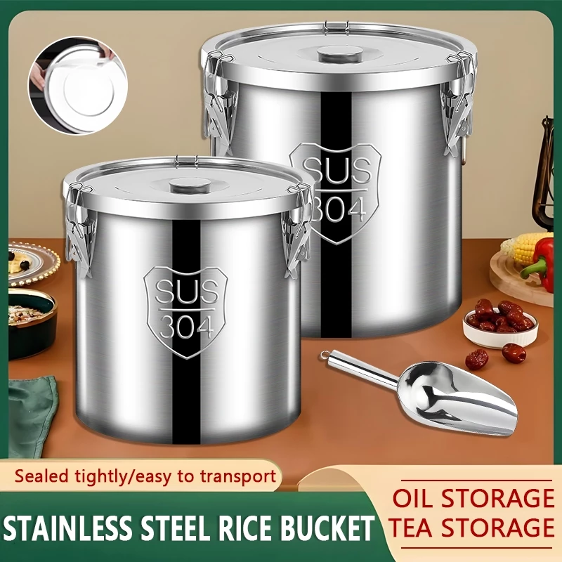 GITSQZ Food Storage Container Rice bucket with lid Stainless steel Rice Dispenser insect prevention