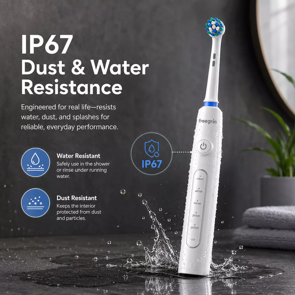 51% OFF Freegrin 6D Rotating Electric Toothbrush with 5 Modes, IP67 Waterproof, Type-C Rechargeable, 2-Min Timer, 30s Reminder, 4