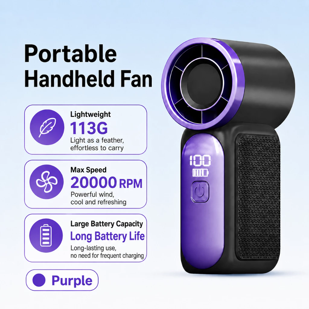 50% OFF Portable Mini Handheld Fan Rechargeable Turbo Fan 100 Speed LED Display Low Noise USB-C Charging