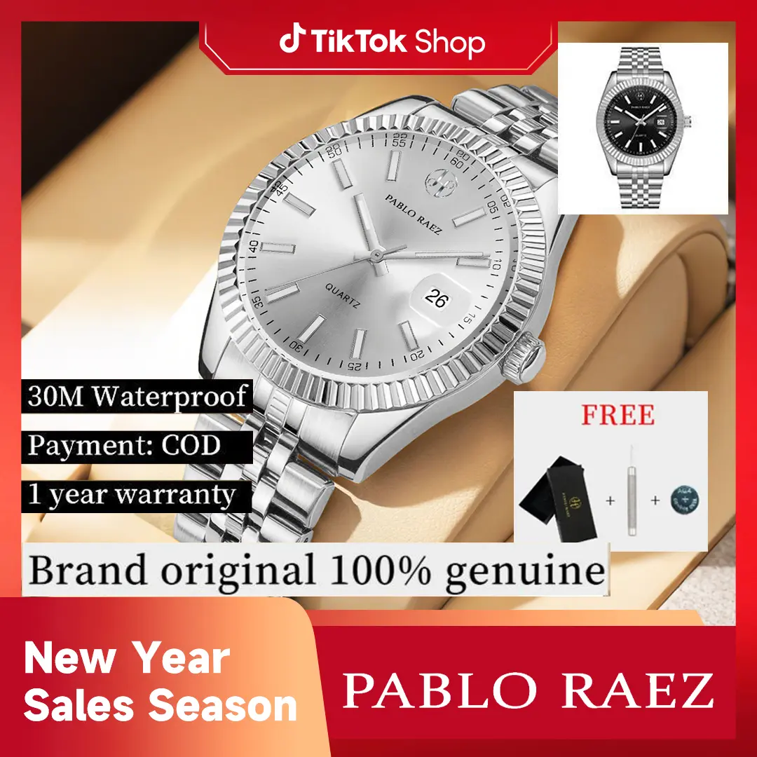 60% OFF PABLO RAEZ 2766 Orihinal na Relong Pang-lalaki |Waterproof Luminous Calendar Quartz Watch | StainlessSteel Business Style