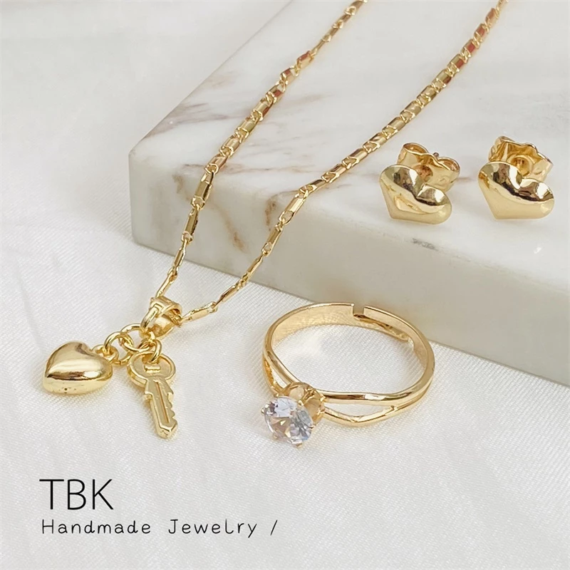 65% OFF TBK 18K Gold Plated 3in1 Heart Jewelry Set For Women 248s
