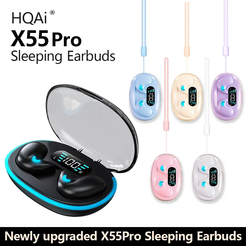 89% OFF HQAi X55 Pro Sleeping Earbuds with Hi-Fi Stereo Sound Waterproof Build-in Mic Gaming Mode/Music mode Earphones Noise Cancelling For iPhone For Andriod 3 Freebies (Gaming finger cots+Lanyard+Stickers)