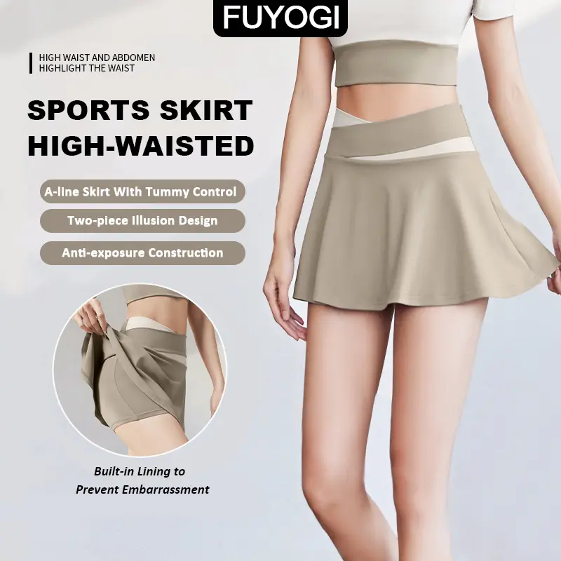48% OFF FUYOGI Sports Skirt Women Yoga Anti-exposure Construction Color Blocking High-waisted Abdomen Control Running