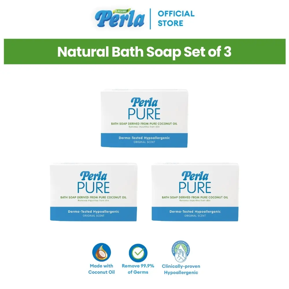 35% OFF Perla Pure Bar – Natural Bath Soap Set of 3 | Derma-tested, Hypoallergenic Soap Original Scent, Made with Pure Coconut Oil - Personal Care