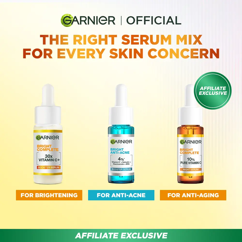 46% OFF Affiliate Exclusive - Garnier Serum 15ml - The Right Serum Mix for All Skin Concerns 15ml (Brightening, Anti-Acne & Anti-Aging)