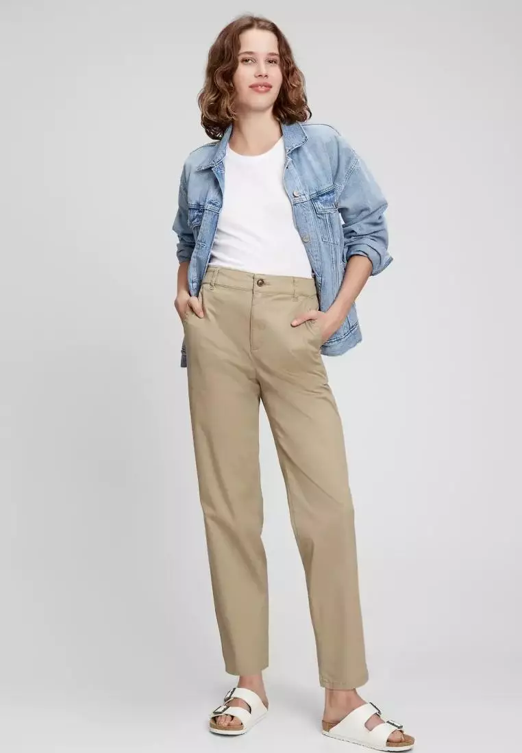 72% OFF High Rise Girlfriend Khaki Pants