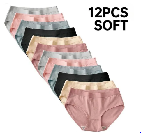 50% OFF 12/6PCS Macaron new comfortable and cute girl colored cartoon underwear breathable antibacterial cotton mid waist solid color student triangle underwear