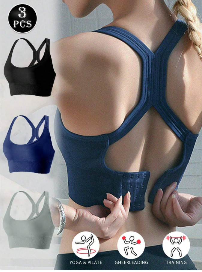 6% OFF 3pcs Women Sports Bra Set, Fitness Bra, Sexy Cropped Top, Padded Bra, Back Clasp, Seamless Design, High Impact Sports Bra, Wireless Bra Fall