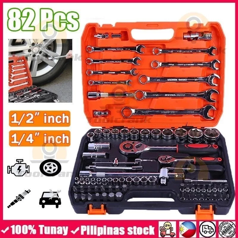 50% OFF 82 Pcs Tools Socket Wrench Set Heavy Duty Tools Set for Motorcycle Car Tool Box Set Original