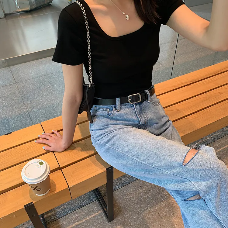 60% OFF 6027# Buy 1 Take 1 Square Neck T-shirt Basic Slim Casual Solid Color Women's Top