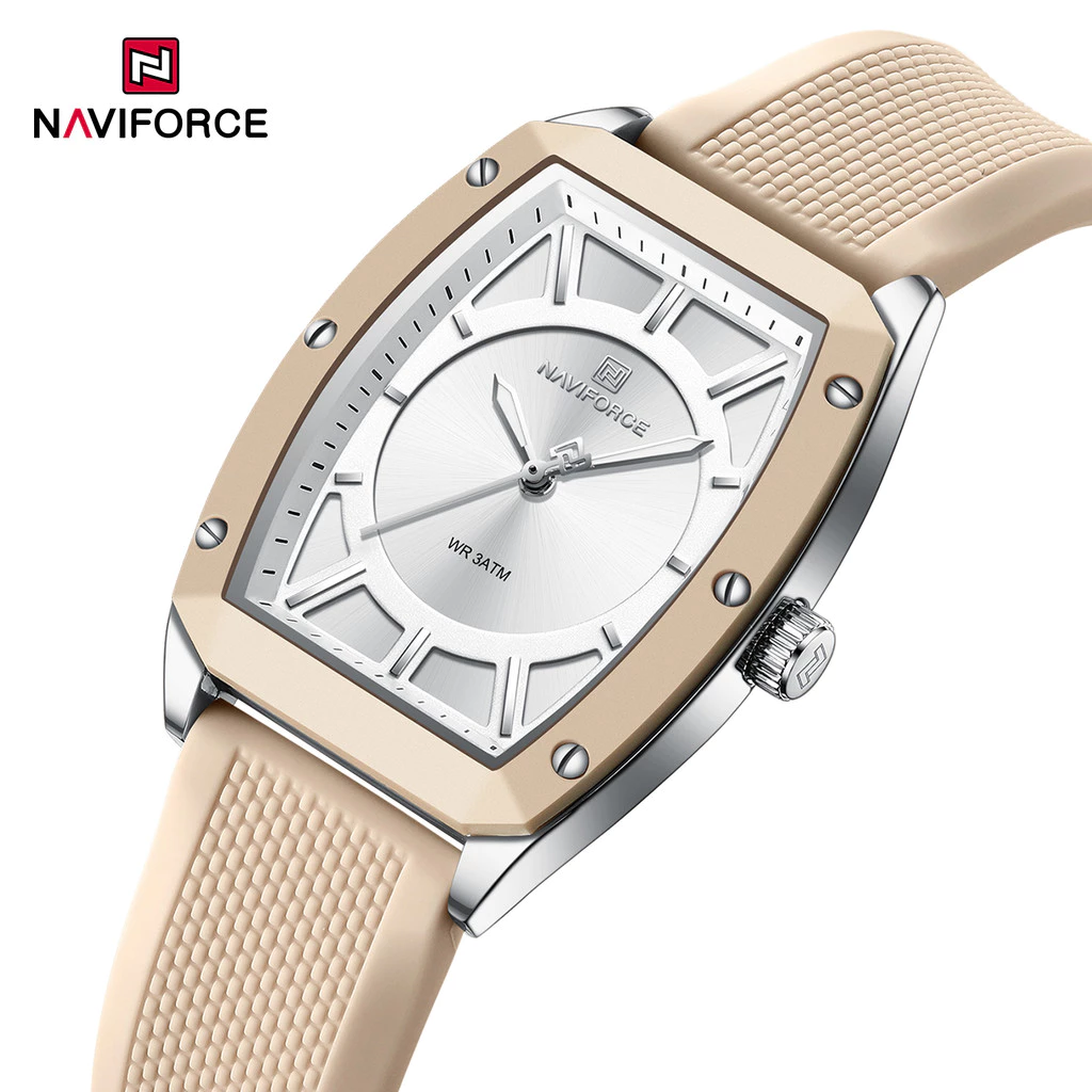38% OFF NAVIFORCE NF5049 Brand Quartz Tonneau Watch for Women Casual Silicone Strap Lady Wristwatch Montre Femme Clock