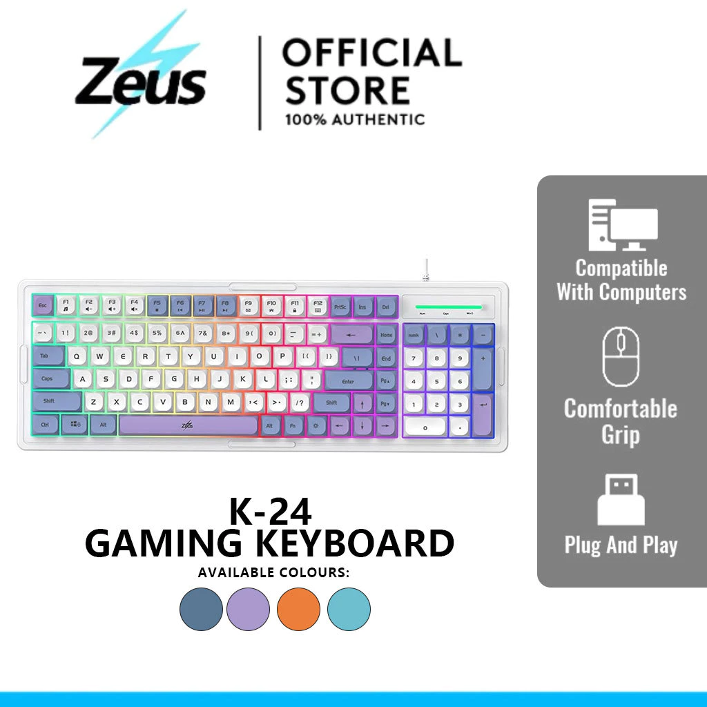 57% OFF Zeus K-24 98 Key Gaming Keyboard USB Wired 96% Compact Rainbow Backlit with LED Bar