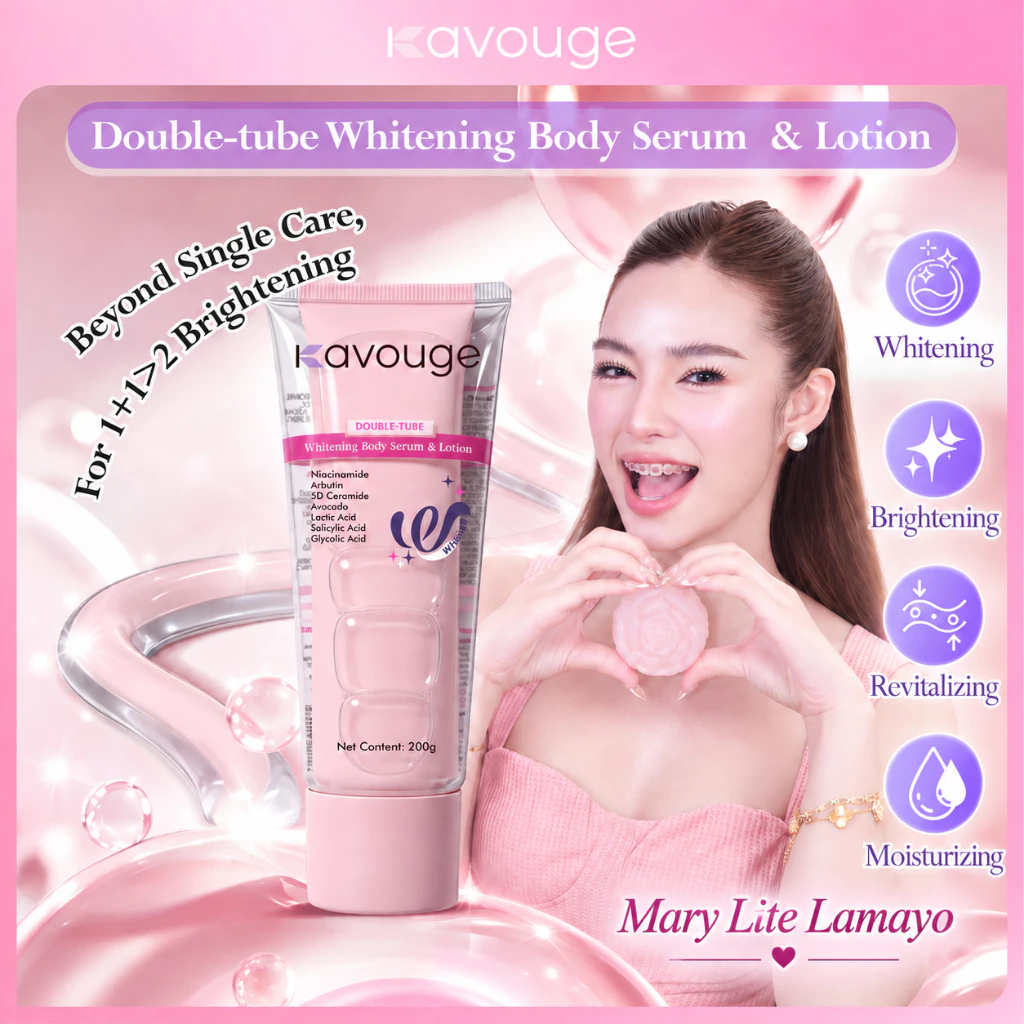 60% OFF Kavouge Double Tube Whitening Lotion Serum 2in1 Niacinamide Arbutin AHA Brightening Glow Skin 200g