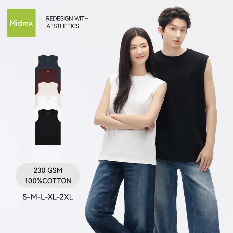 26% OFF Midmx Premium 230GSM Tank Top 100% Cotton Plain Sleeveless T-shirt | Heavyweight Breathable Everyday Essential Unisex