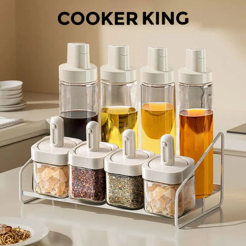 51% OFF COOKER KING 8PCS Seasoning Bottle Set Oil Bottle Kitchen Spice Condiments Container Leak-Proof