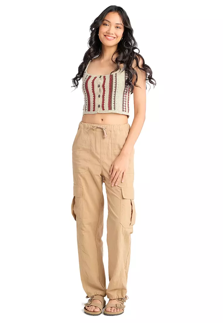 60% OFF JUST G Crochet Striped Button Front Top