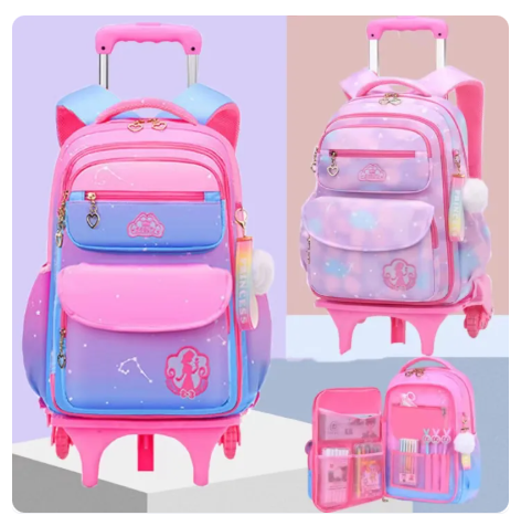 73% OFF 【Free Shipping】New Waterproof Kids Trolley Bag for girls Primary School Trolley backpack cute baby SchoolBag with wheels Children Rolling Luggage Backpack large capacity