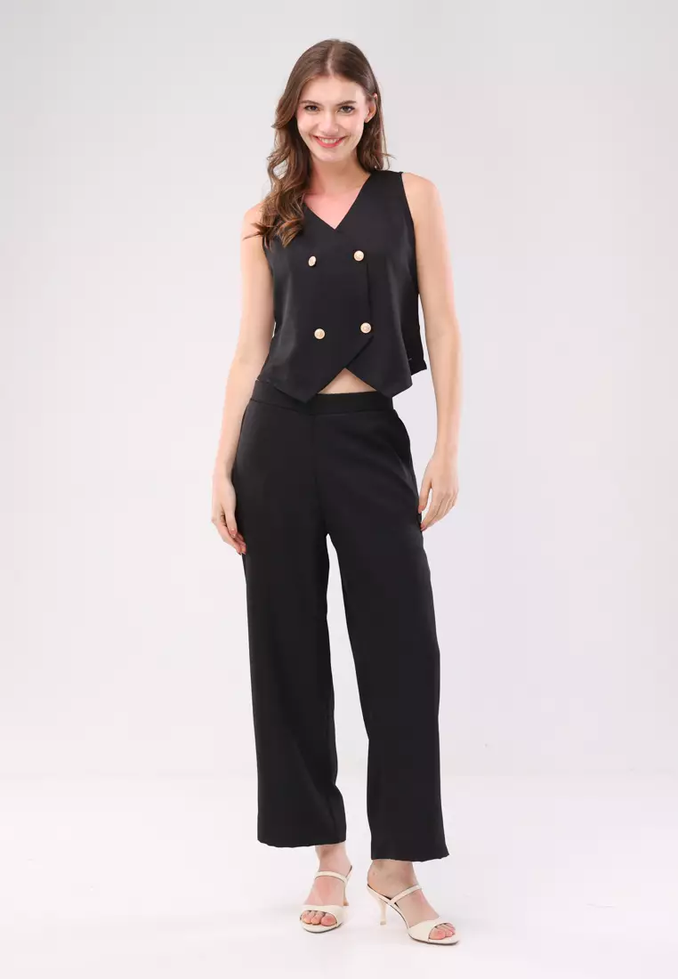57% OFF Thick Linen Sleeveless Vest Terno Pants