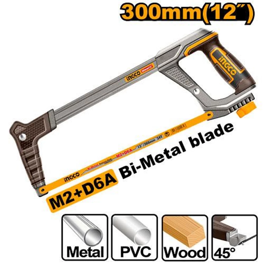 45% OFF INGCO 12" Hacksaw Frame with Bi-Metal Blade Aluminum+TPR Handle for cutting metal HHTF3188 IHT