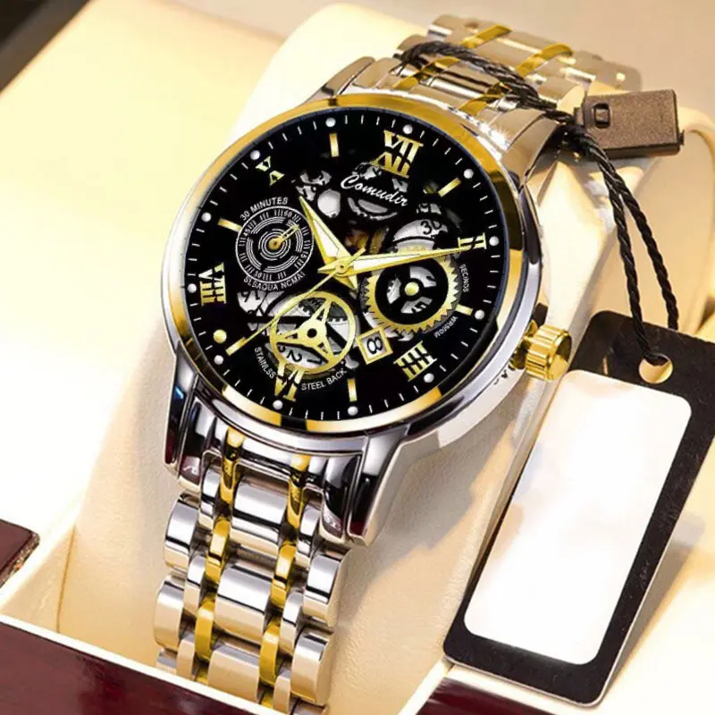 18% OFF（With box）Men's Watch 100% Authentic Waterproof Stainless Steel Strap, Display Time and Date, Glow, Exquisite Packaging [100% Authentic]