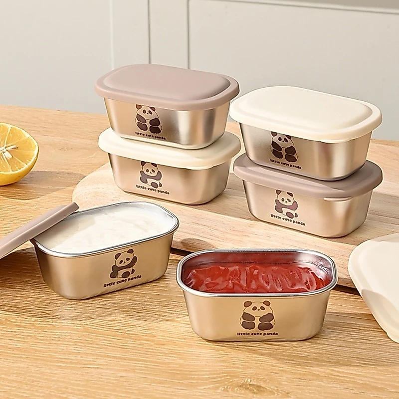 45% OFF Stainless steel 304 food grade 110ml cute panda seasoning cup kitchen sealed sauce dish square box