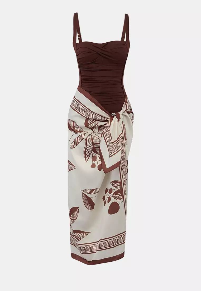 37% OFF Trendyol  Brown Balconette Covered 2-Piece Pareo Swimsuit Set Tbess26Ma122