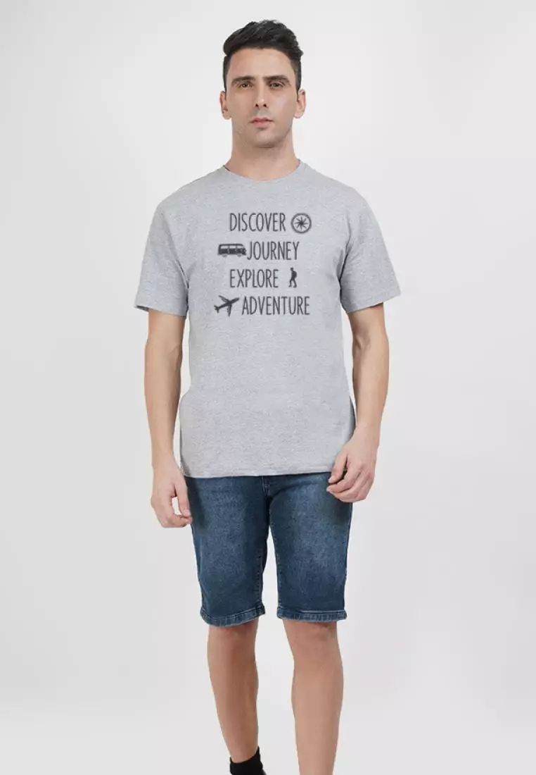 68% OFF QuirkyT Discover Journey Grey Cotton Short Sleeve Crew Neck Regular Fit Tee