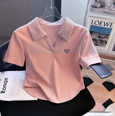 58% OFF Women Casual Plain Polo T-Shirt Korean Slim Crop Top