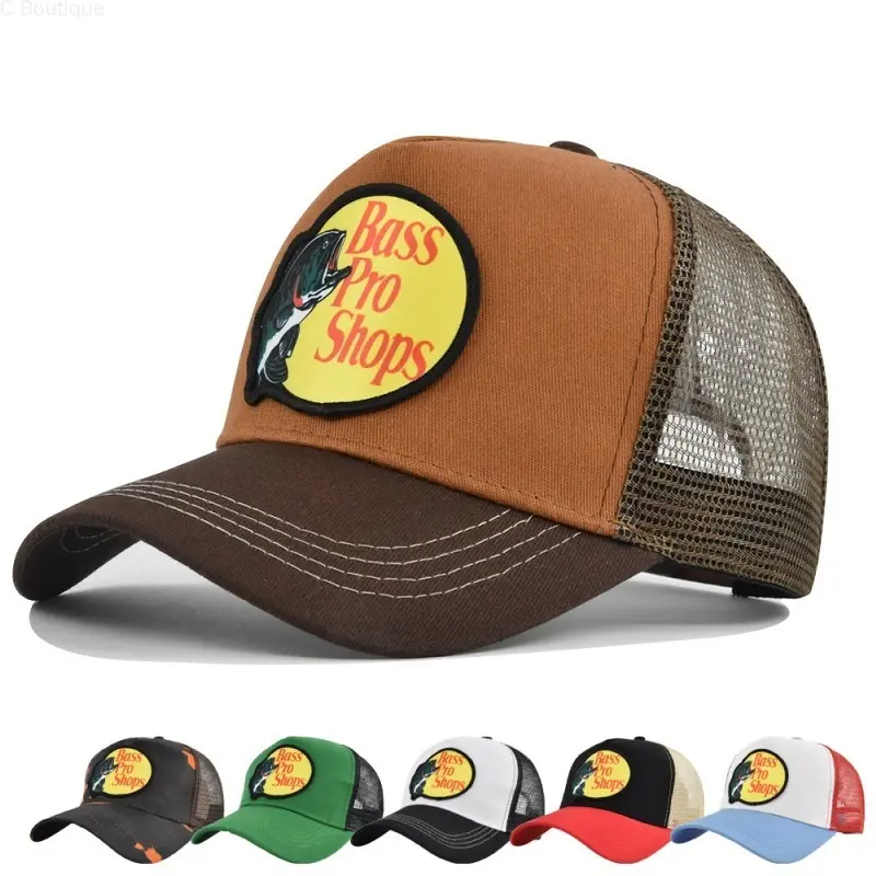 57% OFF【Embroidery Hats】Bass pro shops trendy snapback cap for men woman label trucker hat breathable mesh baseball cap