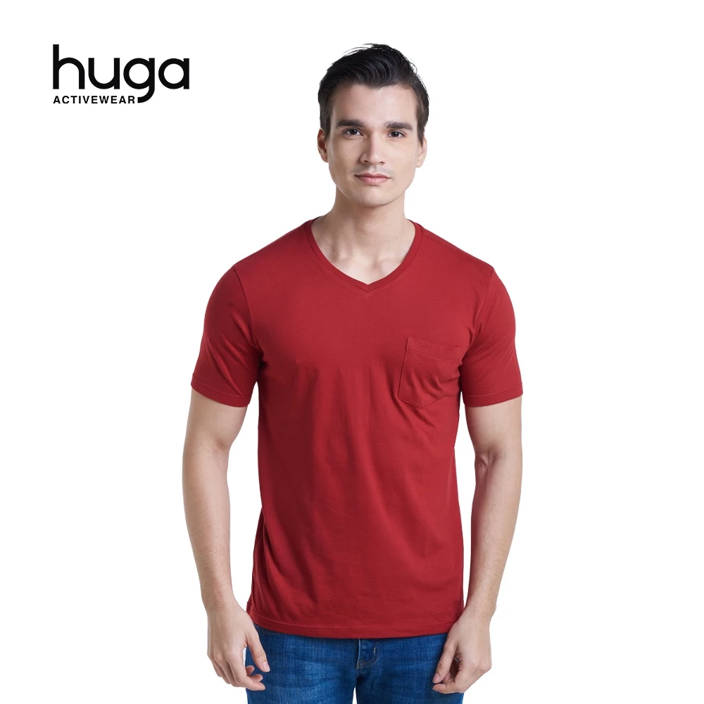 43% OFF Huga Mens V-Neck Vneck V Neck Basic Plain Cotton Pocket T-Shirt Shirt Tshirt T Shirt for Men (Red)