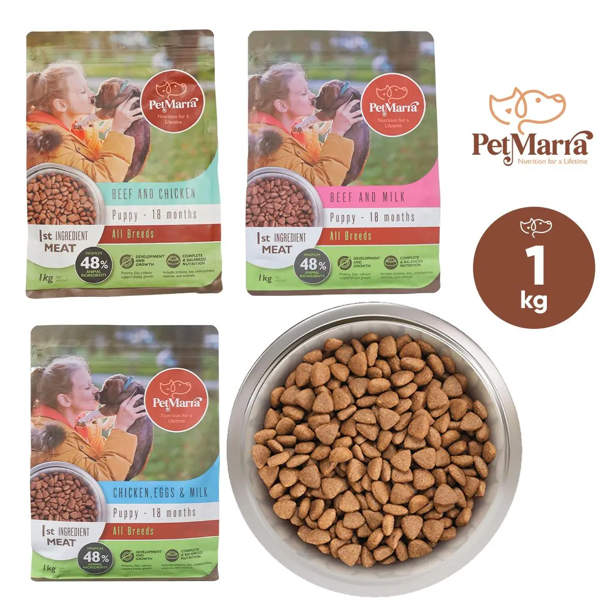 35% OFF PetMarra Adult Dog / Puppy Dry Food Beef Milk Liver and Chicken Flavor 1kg Flavor Collection dogs puppies kibble pets
