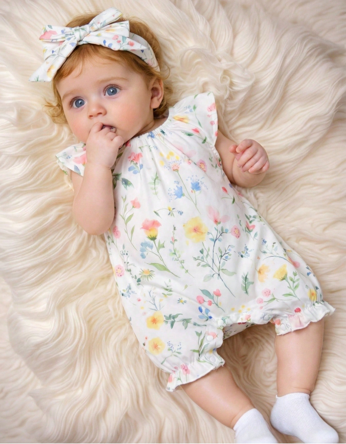 5% OFF SHEIN Newborn Baby Floral Print Ruffle Casual Everyday Romper