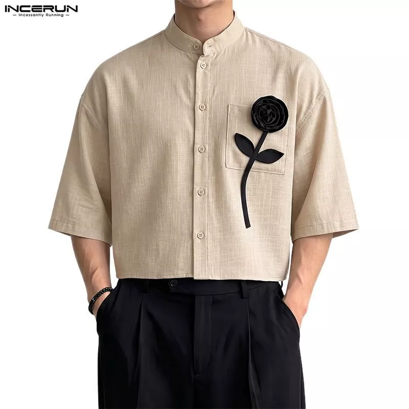 50% OFF INCERUN Men's Fashion Perspective Stereo Five-Sleeve Shirt