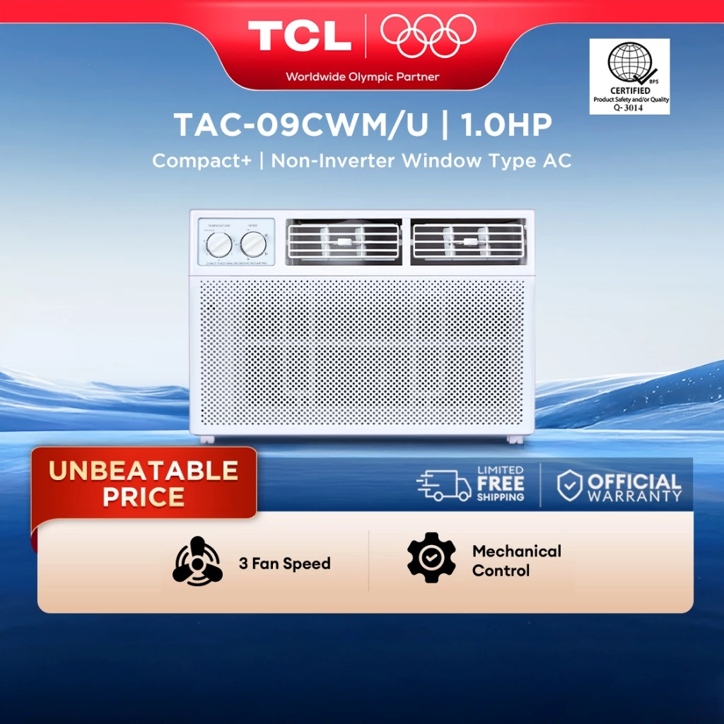 35% OFF [Online Exclusive] TCL 1HP Aircon Window Type TAC-09CWM/U R32 Refrigerant Auto-Restart 3 Fan Speeds