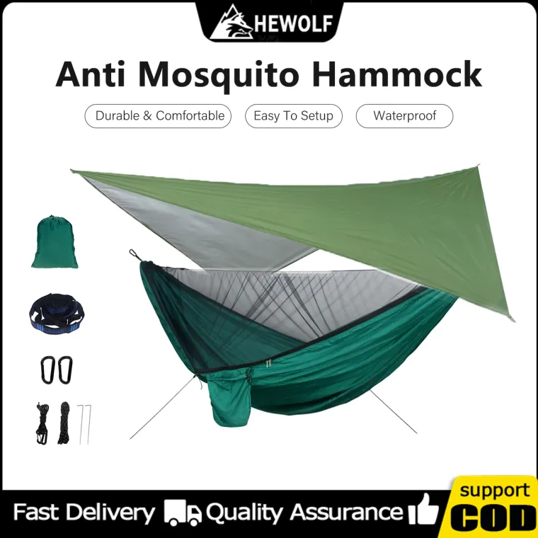 40% OFF HEWOLF Anti Mosquito Hammock Lightweight Double Hammock Durable Comfortable Easy Setup Waterproof Portable Hammocks for Outdoor Hiking Camping Hold Up to 772lbs