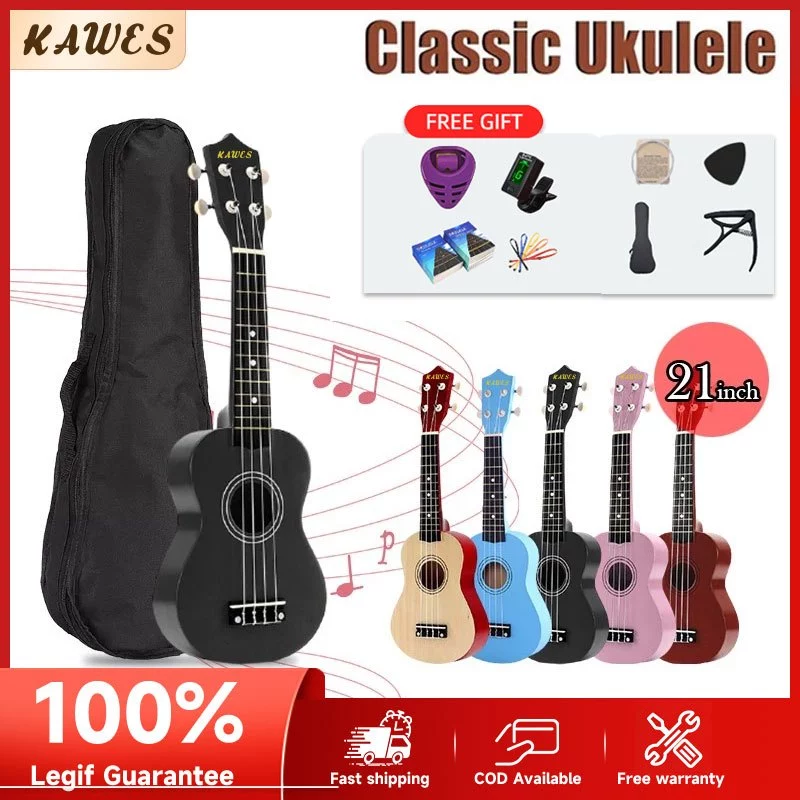 57% OFF KAWES 21inch Ukulele Soprano 4-String Spruce Basswood Guitar for Kids Beginner Adults With Free Gift