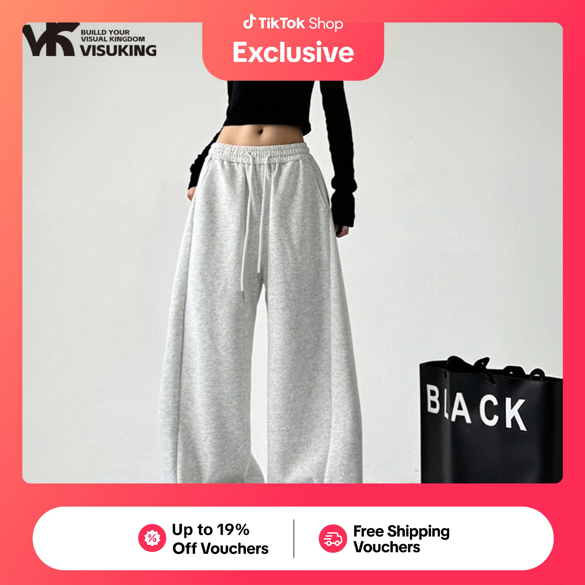 51% OFF VISUKING Women's Trousers Loose Drawstring Comfortable Casual Grey Sports Pants Straight Legs【Updated Version】