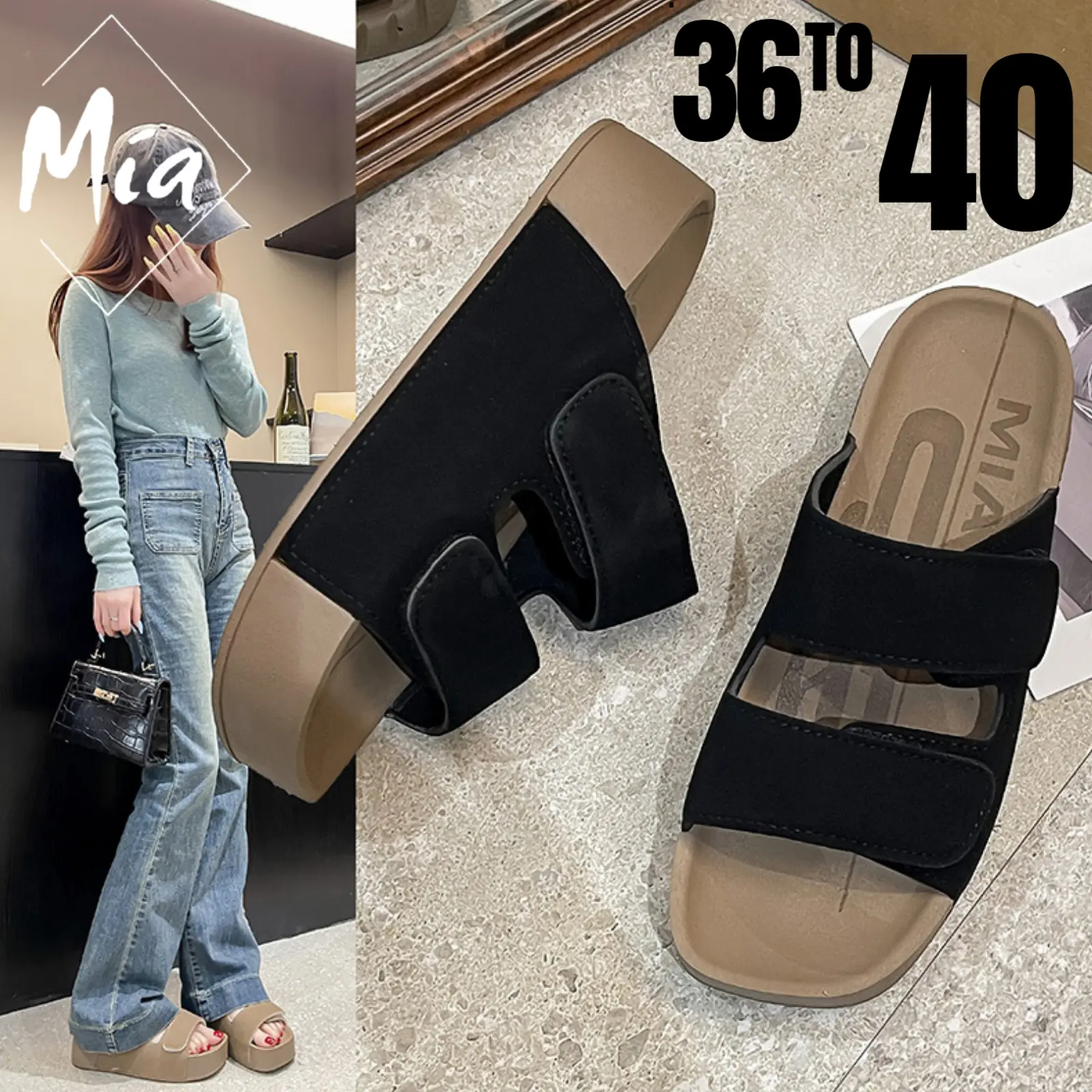 65% OFF MIA_Shoes Trendy Summer Slipper Outdoor for Women 4.5cm Comfortable thick sole Sandals with Two Strap platform